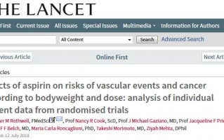 柳叶刀：阿司匹林可能吃错了！体重决定了阿司匹林对血管事件和癌症风险的影响