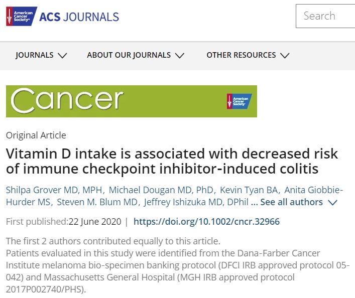 服用维生素D补充剂可能有助于预防癌症免疫疗法潜在的严重副作用.jpg